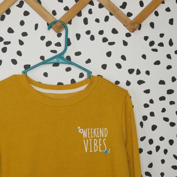 Cat & Jack Yellow Weekend Vibes Casual Girls Pullover Sweatshirt - Picture 2 of 6